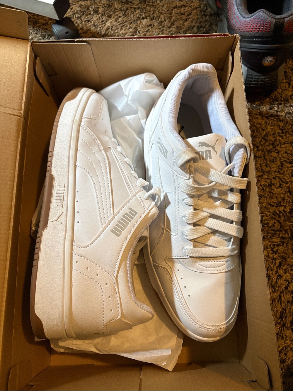 Puma Men's White Low-Top Sneakers with Subtle Gum Sole